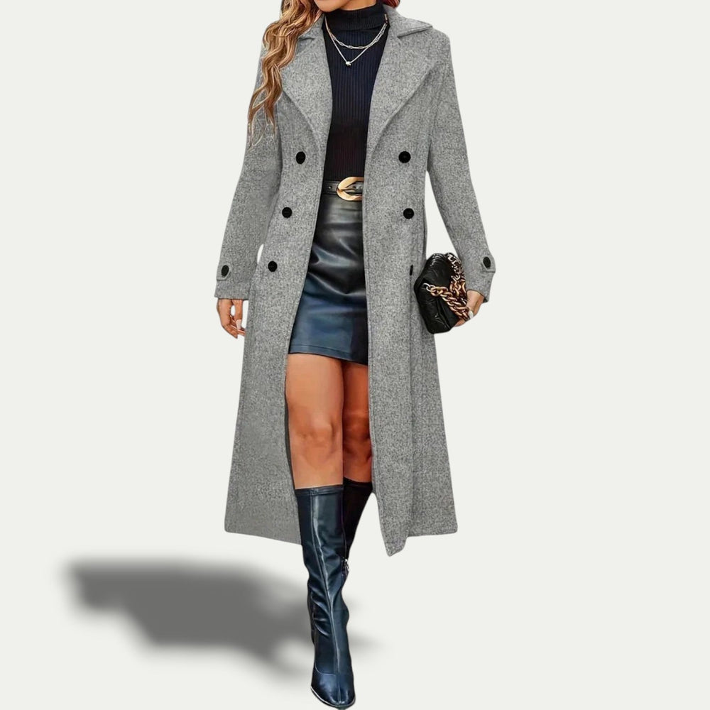 Double-Breasted Longline Coat Tailored Fit – Ophelia - Light Grey - Bellux