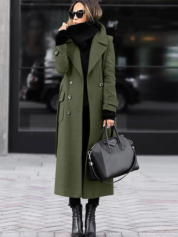 Double-Breasted Longline Coat Tailored Fit Wool – Larkspur - Green - Bellux