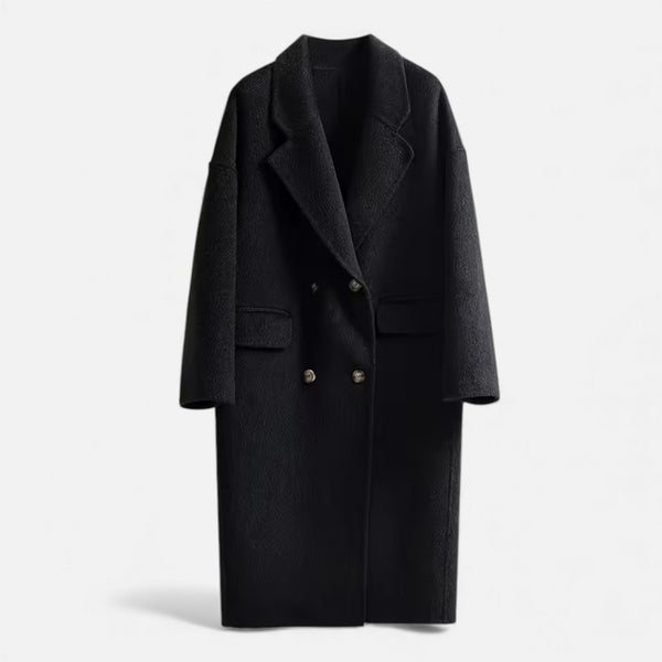 Double-Pocket Slight-Stretch Wool-Blend Coat – Evangeline - Black - Bellux