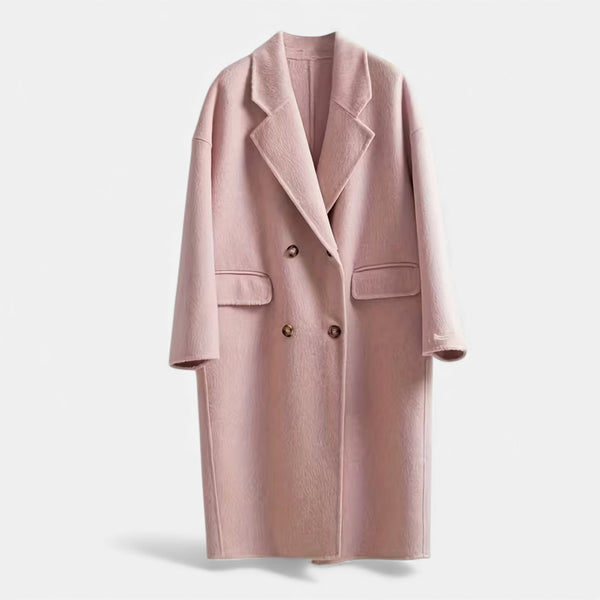 Double-Pocket Slight-Stretch Wool-Blend Coat – Evangeline - Pink - Bellux