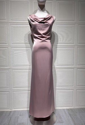 Draped Cowl Neck Maxi Dress Tie-Back Satin – Marcelline - Bellux