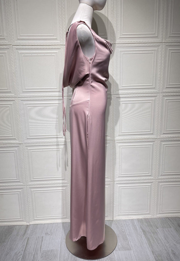 Draped Cowl Neck Maxi Dress Tie-Back Satin – Marcelline - Bellux