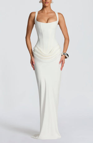 Draped Maxi Gown Figure-Flattering Satin – Lenore - Bellux