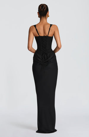 Draped Maxi Gown Figure-Flattering Satin – Lenore - Bellux