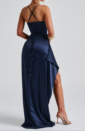 Evening Maxi Dress Ruched Waist, High Slit – Beatrice - Bellux