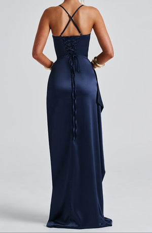 Evening Maxi Dress Ruched Waist, High Slit – Beatrice - Bellux