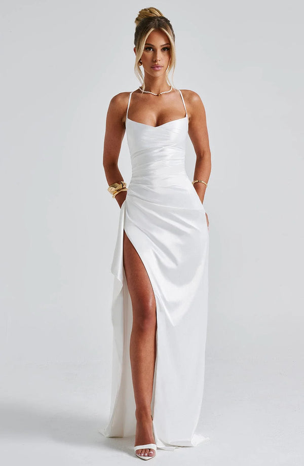 Evening Maxi Dress Ruched Waist, High Slit Beatrice Evening Maxi Dress Ruched Waist, High Slit Beatrice