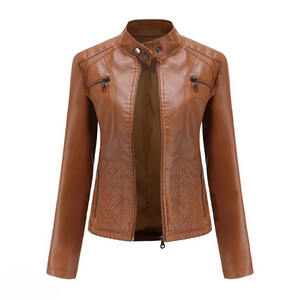 Fitted Premium Leather Jacket – Lucille - Brown - Bellux