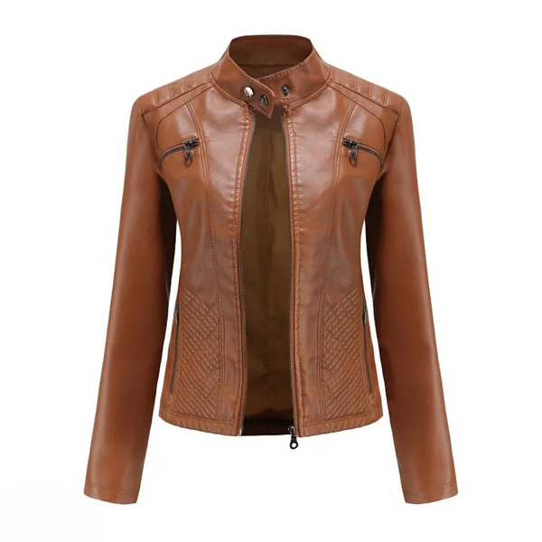 Fitted Premium Leather Jacket – Lucille - Brown - Bellux