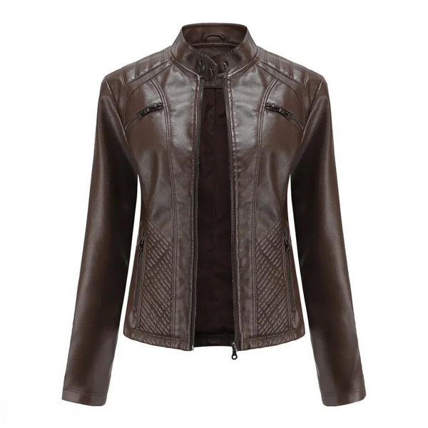 Fitted Premium Leather Jacket – Lucille - Coffee - Bellux