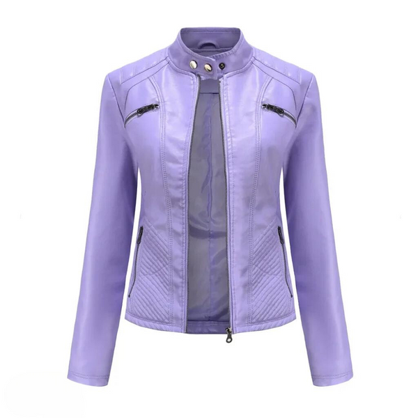 Fitted Premium Leather Jacket – Lucille - Lavender - Bellux