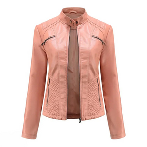 Fitted Premium Leather Jacket – Lucille - Pink - Bellux