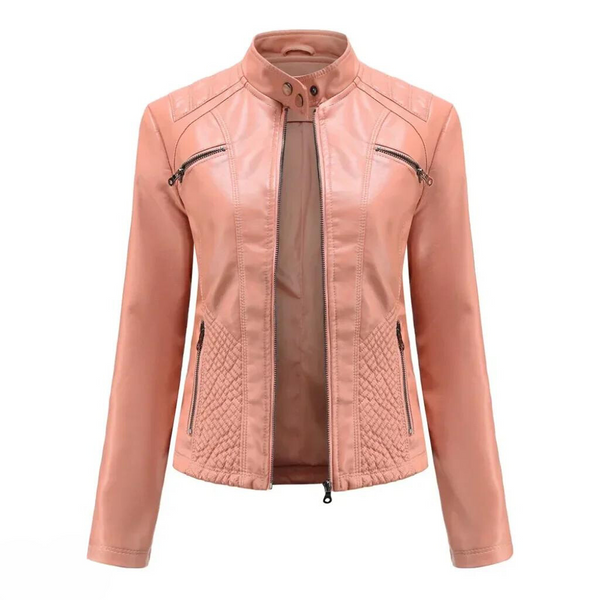 Fitted Premium Leather Jacket – Lucille - Pink - Bellux