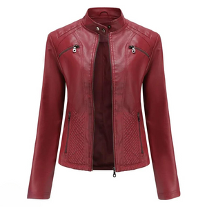 Fitted Premium Leather Jacket – Lucille - Red wine - Bellux