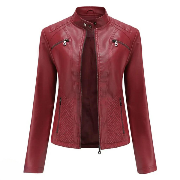 Fitted Premium Leather Jacket – Lucille - Red wine - Bellux