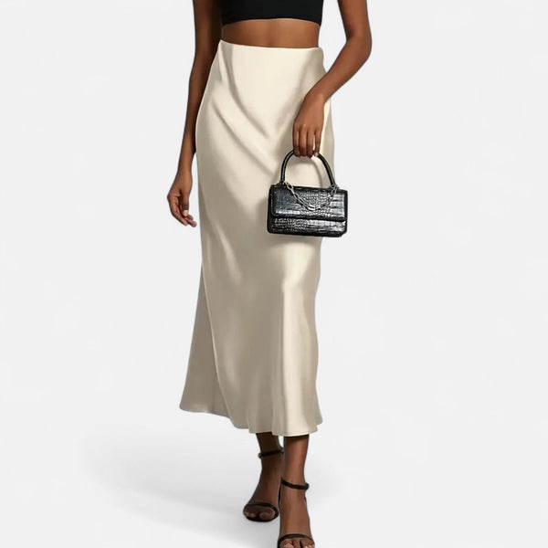 Flattering High-Waist Satin Midi Skirt – Delilah - Bellux
