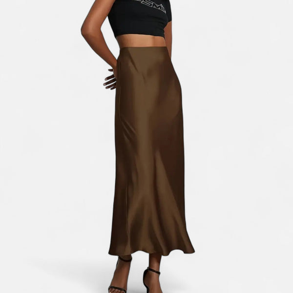 Flattering High-Waist Satin Midi Skirt – Delilah - Bellux