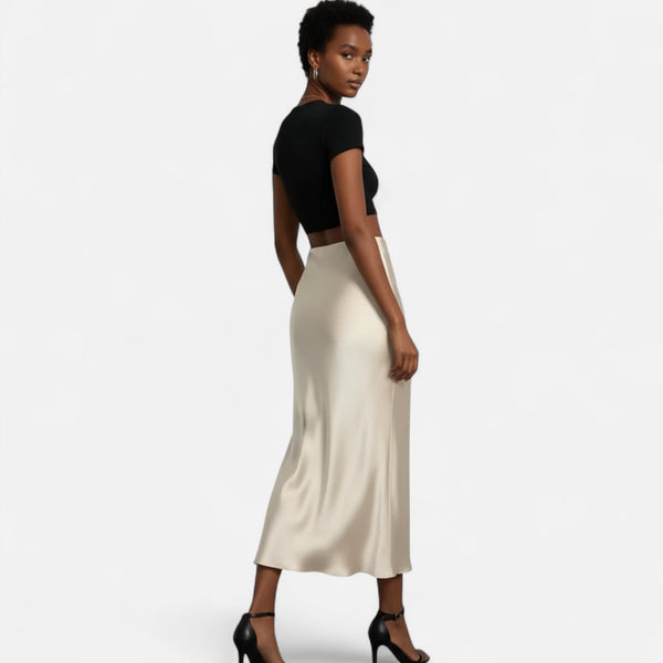 Flattering High-Waist Satin Midi Skirt – Delilah - Bellux