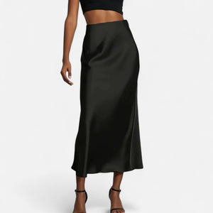 Flattering High-Waist Satin Midi Skirt – Delilah - Bellux