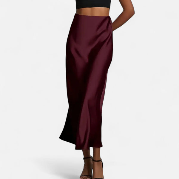 Flattering High-Waist Satin Midi Skirt – Delilah - Bellux