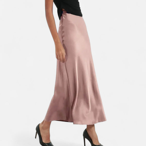 Flattering High-Waist Satin Midi Skirt – Delilah - Bellux