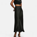 Flattering High-Waist Satin Midi Skirt – Delilah - Black - Bellux