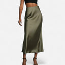 Flattering High-Waist Satin Midi Skirt – Delilah - Green - Bellux