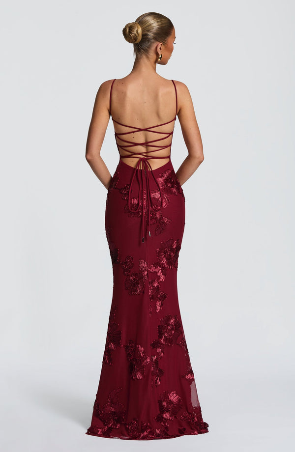 Floral Appliqué Corset Maxi Dress – Nerida - Bellux