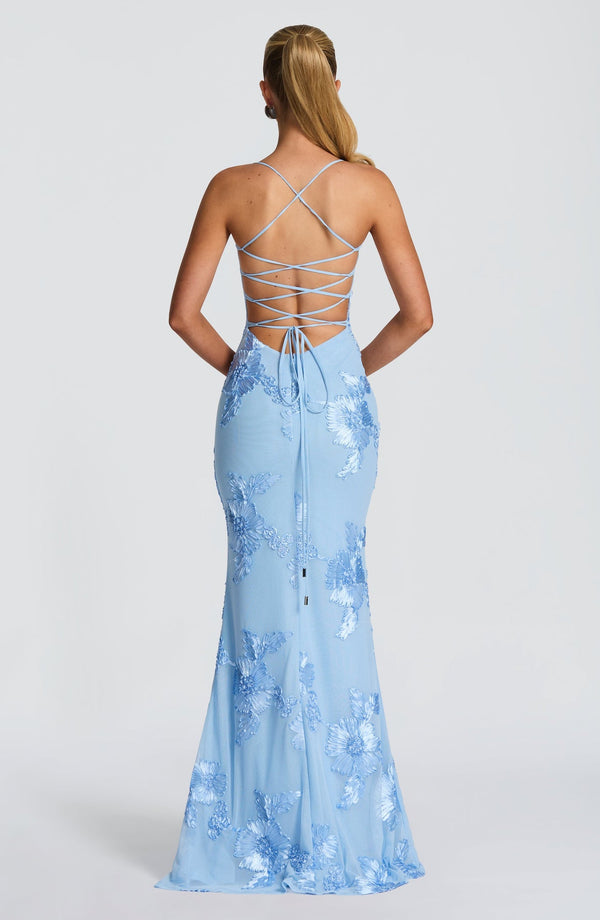 Floral Appliqué Corset Maxi Dress – Nerida - Bellux