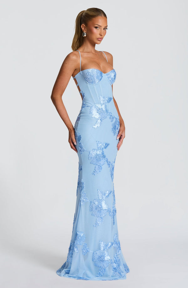Floral Appliqué Corset Maxi Dress – Nerida - Bellux
