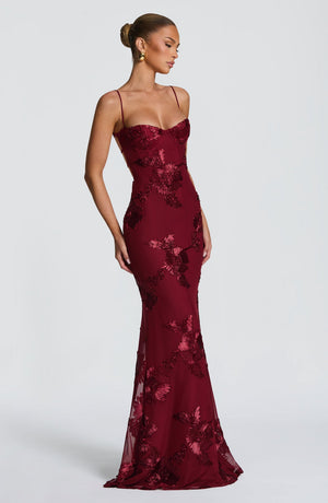 Floral Appliqué Corset Maxi Dress – Nerida - Bellux