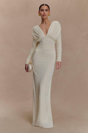 Gathered Plunge Maxi Dress High-Stretch Jersey – Mirelle - Bellux