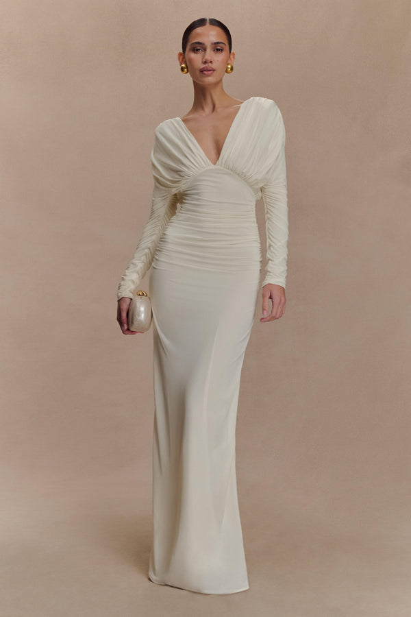 Gathered Plunge Maxi Dress High-Stretch Jersey – Mirelle - Bellux