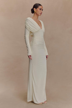 Gathered Plunge Maxi Dress High-Stretch Jersey – Mirelle - Bellux