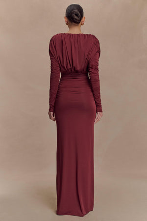 Gathered Plunge Maxi Dress High-Stretch Jersey – Mirelle - Bellux