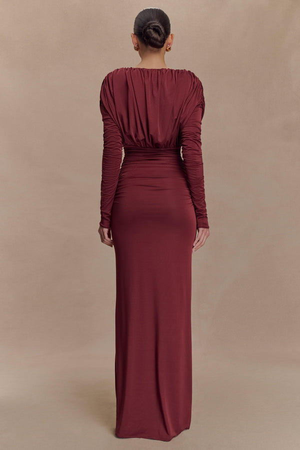 Gathered Plunge Maxi Dress High-Stretch Jersey – Mirelle - Bellux
