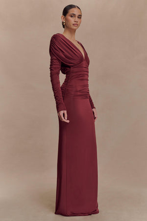 Gathered Plunge Maxi Dress High-Stretch Jersey – Mirelle - Bellux