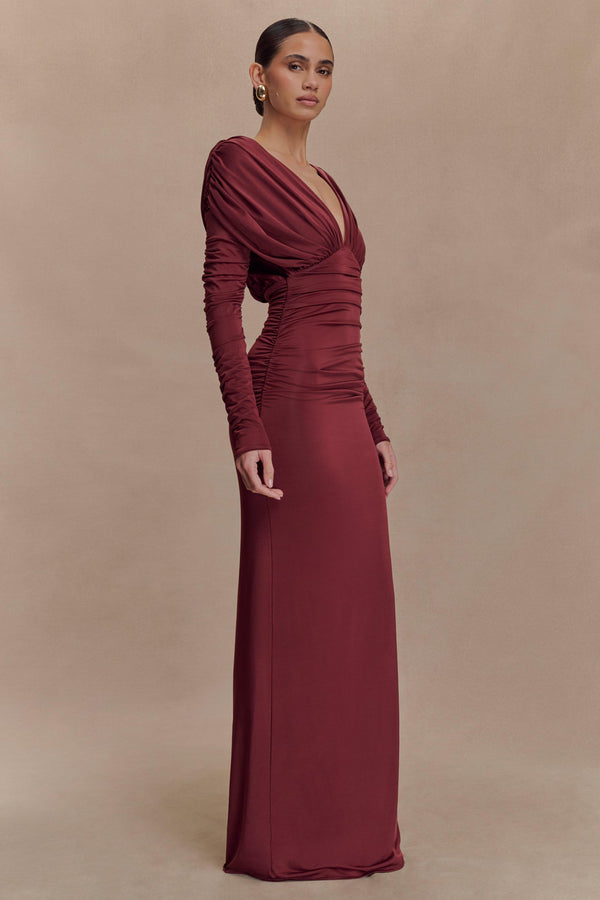 Gathered Plunge Maxi Dress High-Stretch Jersey – Mirelle - Bellux