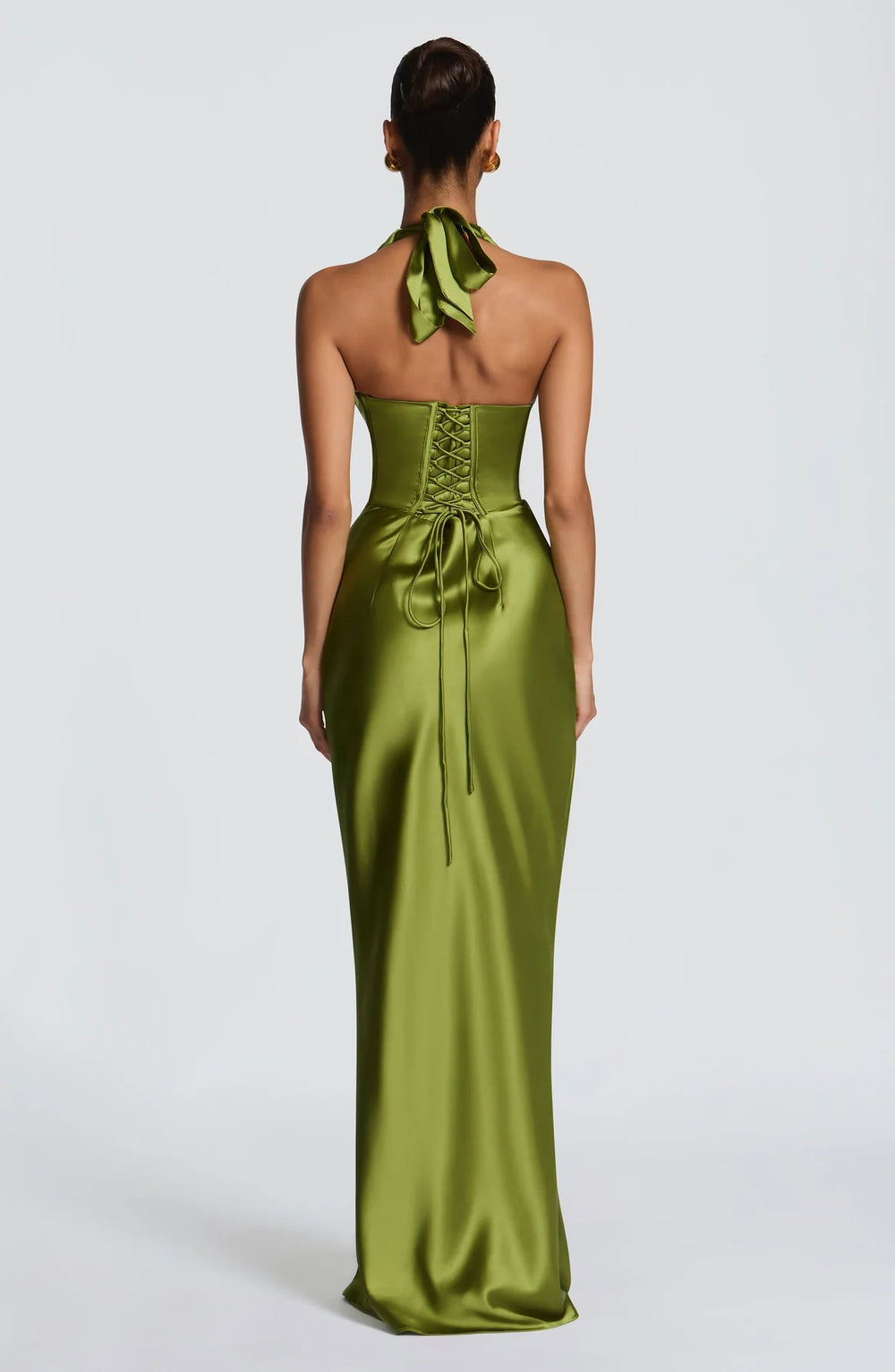 Halter Satin Maxi Dress Deep Plunge – Elodie