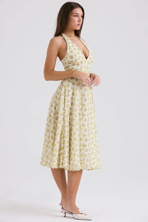 Halter Sundress Open-Back Vintage Floral – Rosalie - Bellux