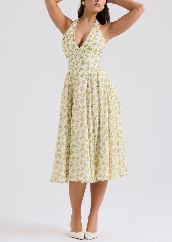 Halter Sundress Open-Back Vintage Floral – Rosalie - Bellux