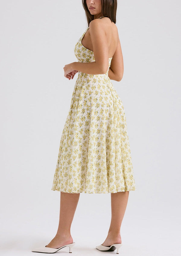 Halter Sundress Open-Back Vintage Floral – Rosalie - Bellux
