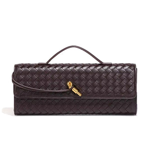 Handwoven Convertible Clutch Vegan Leather - Brown - Bellux