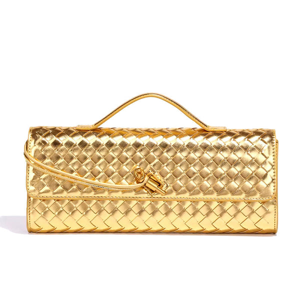 Handwoven Convertible Clutch Vegan Leather - Gold - Bellux
