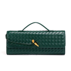 Handwoven Convertible Clutch Vegan Leather - Green - Bellux