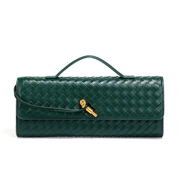 Handwoven Convertible Clutch Vegan Leather - Green - Bellux