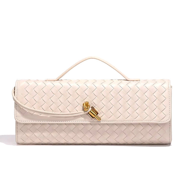 Handwoven Convertible Clutch Vegan Leather - Off-White - Bellux