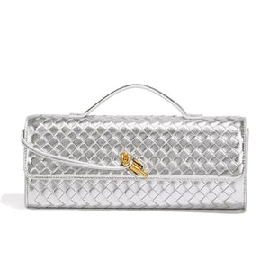 Handwoven Convertible Clutch Vegan Leather - Silver - Bellux