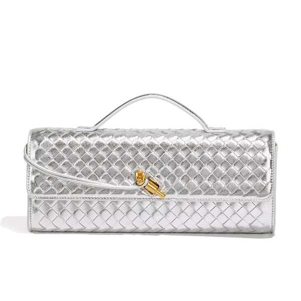 Handwoven Convertible Clutch Vegan Leather - Silver - Bellux