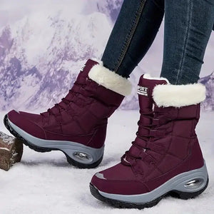 High-Top Snow Boots Waterproof Fleece-Lined – Eira - Maroon - Bellux